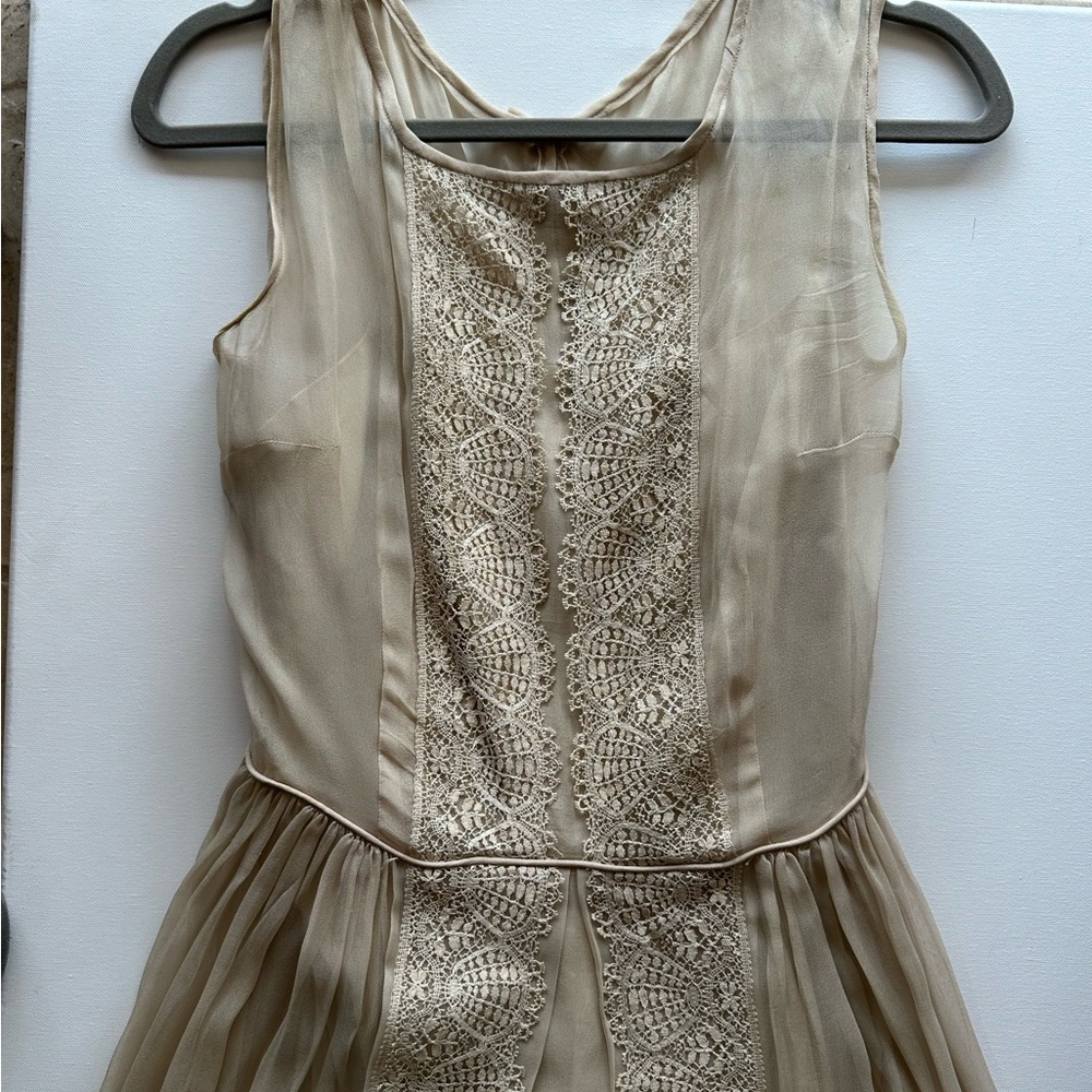 VTG Tulle and Lace Beige Midi Dress With Slip Size 4 - Picture 5 of 13